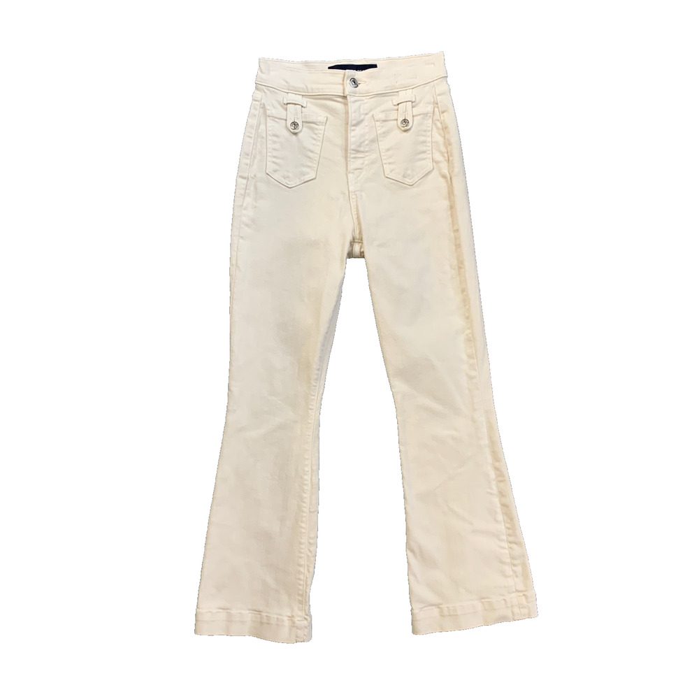 Veronica Beard Jeans Womens 25 Ecru Carson Ankle Flare High Rise Patch Pocket